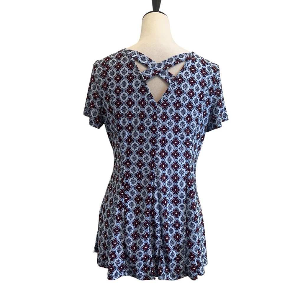 Roz & Ali Diamond Pattern Blouse - Black, red  and White - Picture 2 of 7